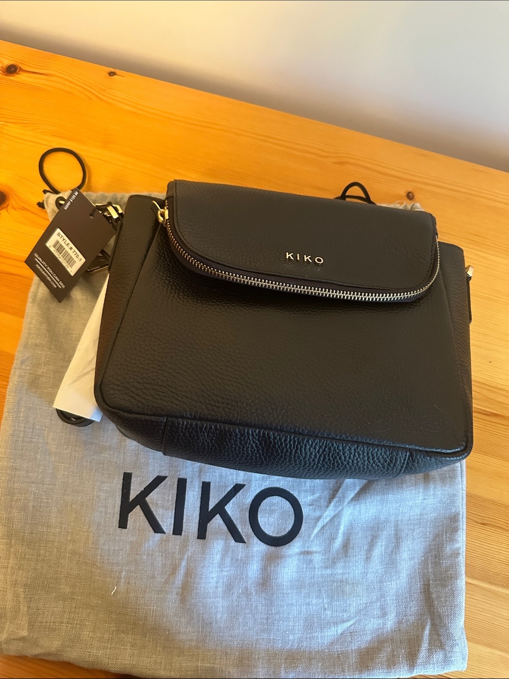 Kiko Black Pebbled Leather Messenger Crossbody